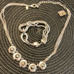 🎉 SALE- New Chico’s Jeweled Silvertone Necklace  plus bracelet 🎉